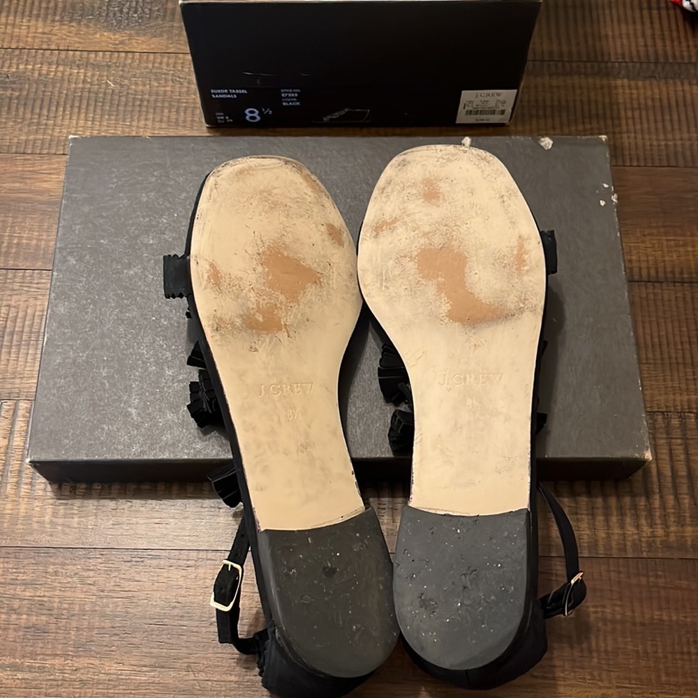 J. Crew - Black Suede Tassel Sandals - Style No. E7285 - Women’s Size 8.5 - Picture 9 of 12